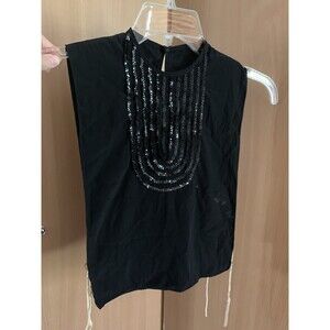 Vintage Early-Mid Century Dickey Blouse Black Sequins Top Camisole Ties on Sides